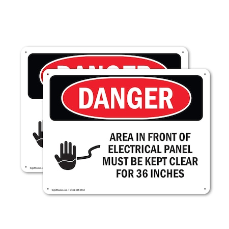 Signmission Electrical Panel Keep Clear Danger Sign, Aluminum, 18in W x 12in L, 2PK OS-2PACK-DS-A-1218-L-1030